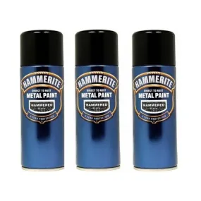3x 400ml Hammerite HAmmERED BLACK Direct to Rust Metal Spray Paint Aerosol 400ml