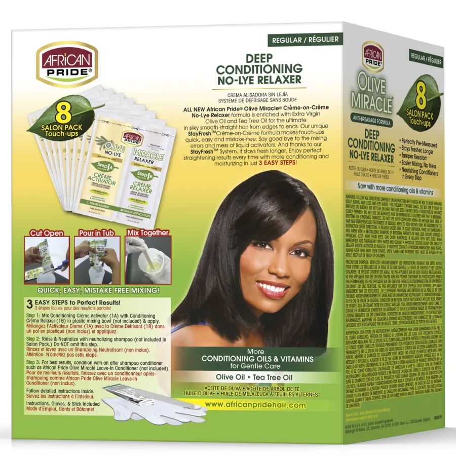 African Pride Olive Miracle No-Lye Relaxer (Regular, 8 Touch-Ups)