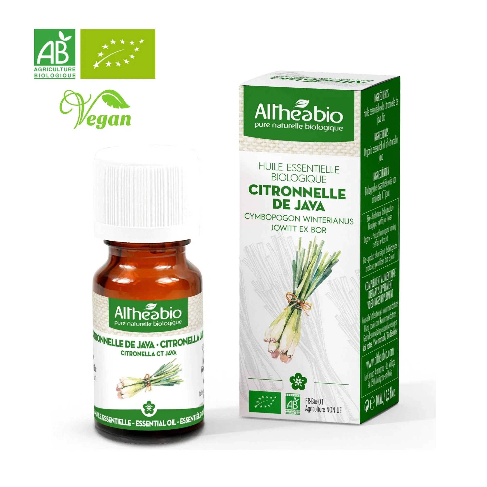 Altheabio Organic Citronella Java Organic Essential Oil | 10 ml | For Aromatherapy or when creating Soaps, Household Cleansers, Bug & Mosquito Sprays…