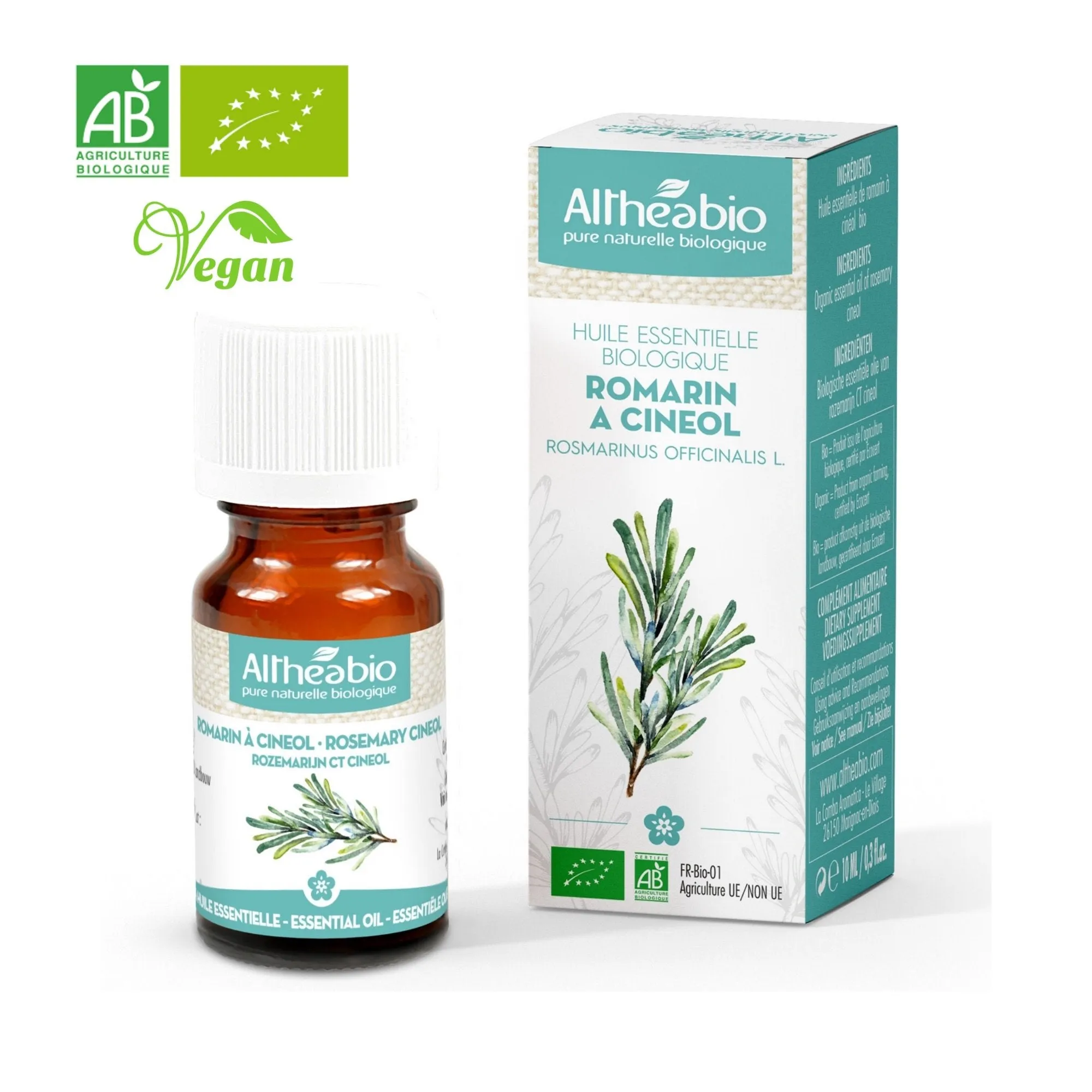 Altheabio Organic Rosemary Cineol Organic Essential Oil | 10 ml | For Aromatherapy or as Room Fragrance in Essential Oil Diffuser
