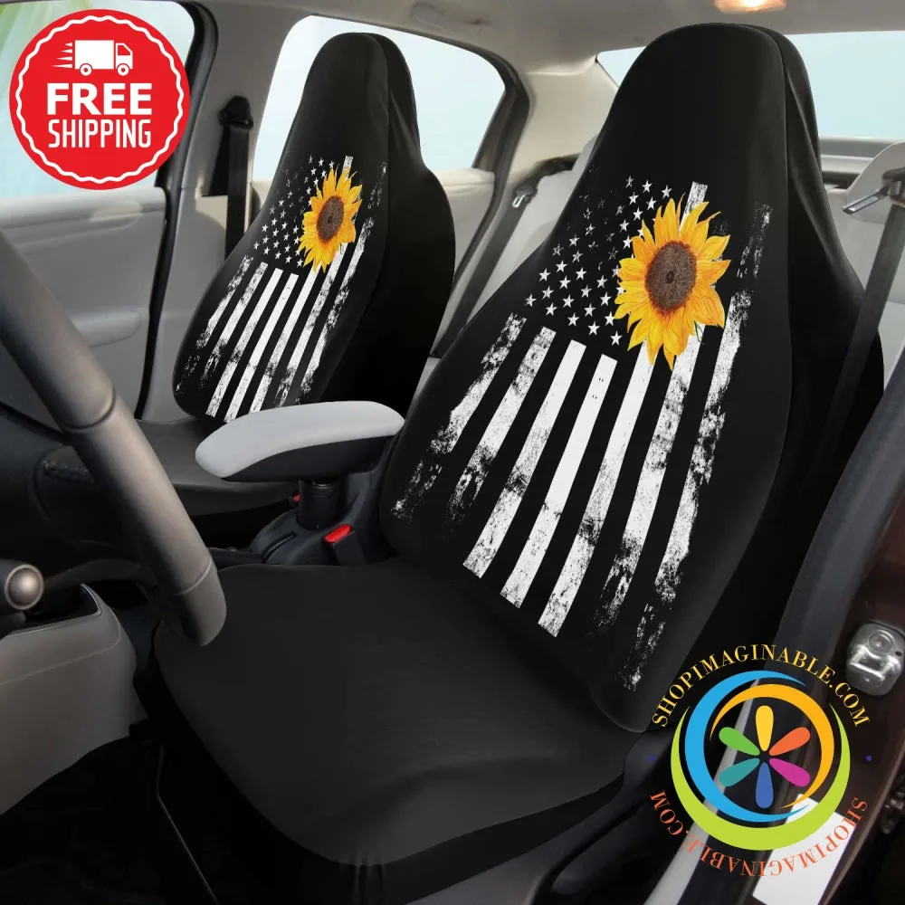 American Flag With Sunflower Car Seat Covers (Pair)