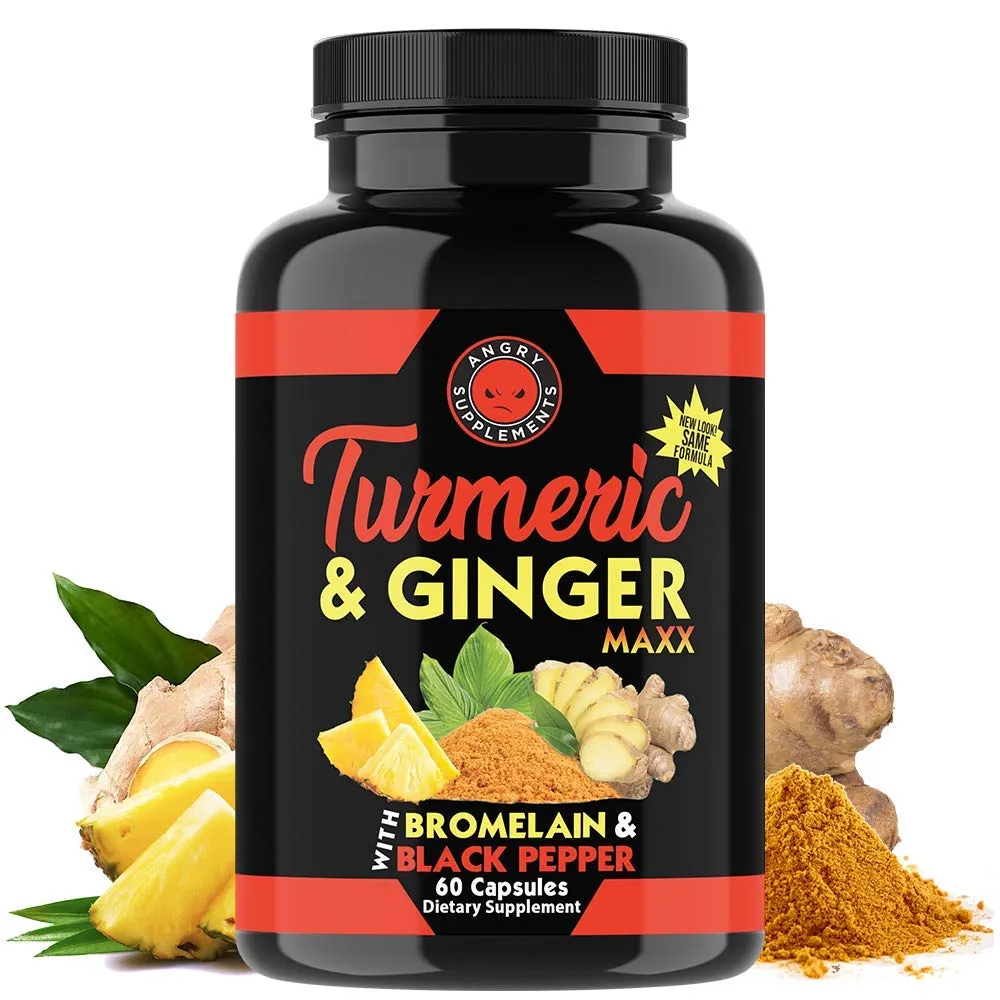 Angry Supplements Turmeric Curcumin & Ginger Maxx, 95% Curcuminoids with Black Pepper, Joint Support, Antioxidant, 1355mg Blend of Non-GMO Ingredients (2-Bottles) 30 Count (Pack of 2)