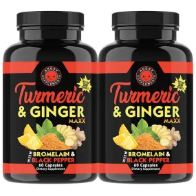 Angry Supplements Turmeric Curcumin & Ginger Maxx, 95% Curcuminoids with Black Pepper, Joint Support, Antioxidant, 1355mg Blend of Non-GMO Ingredients (2-Bottles) 30 Count (Pack of 2)