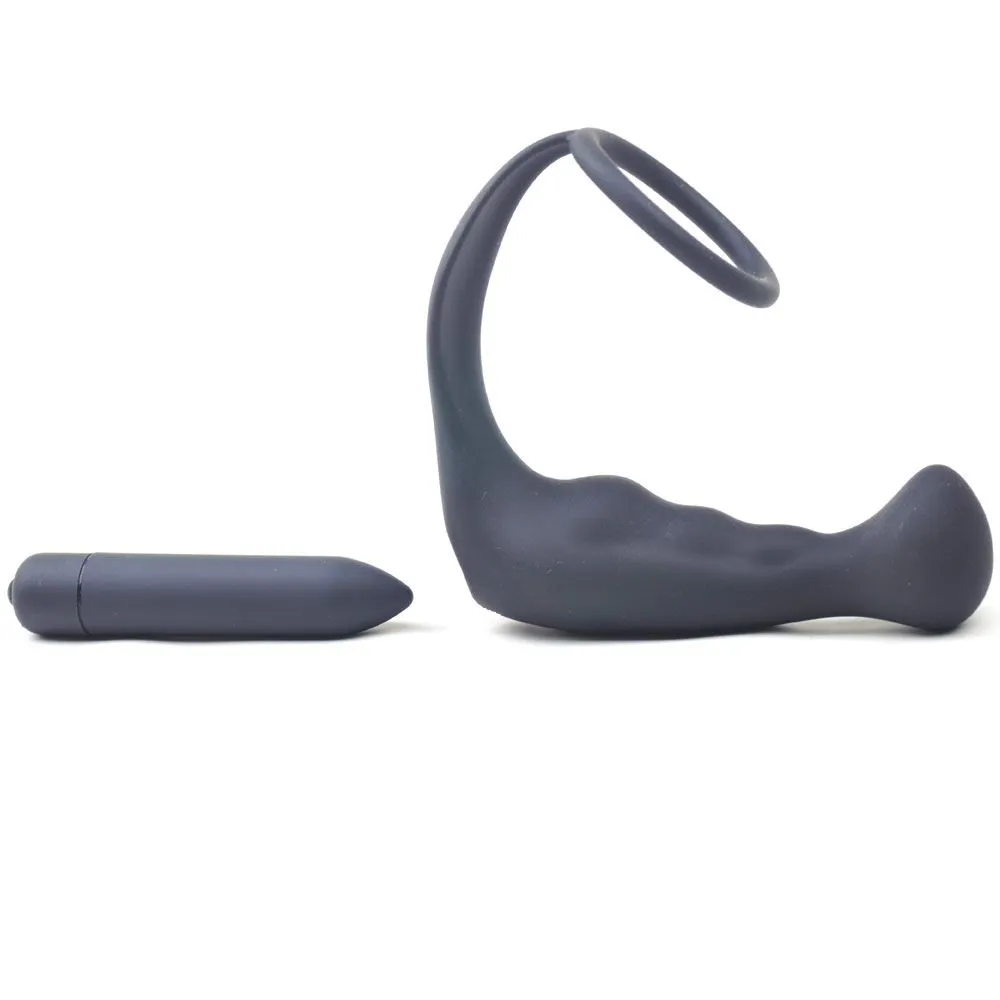 Black Anal Plug Vibrator with Cock Ring Combo