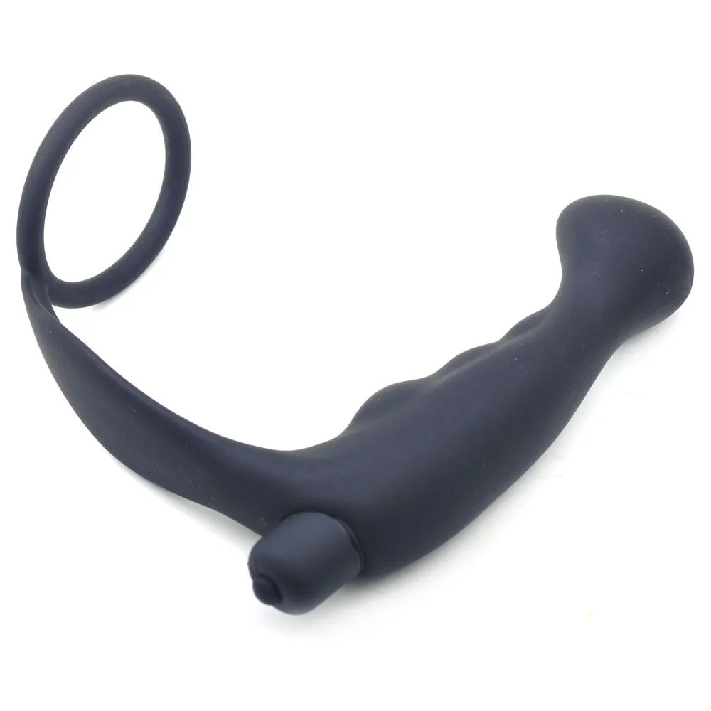 Black Anal Plug Vibrator with Cock Ring Combo