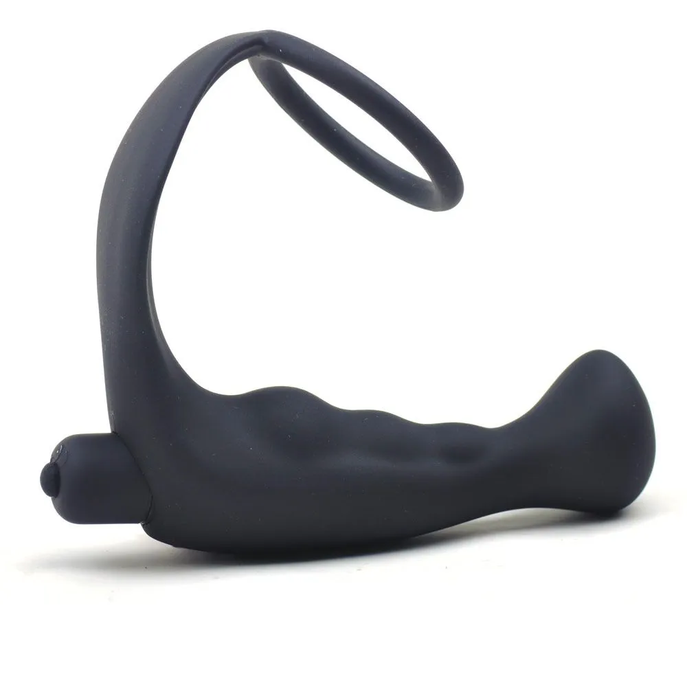 Black Anal Plug Vibrator with Cock Ring Combo