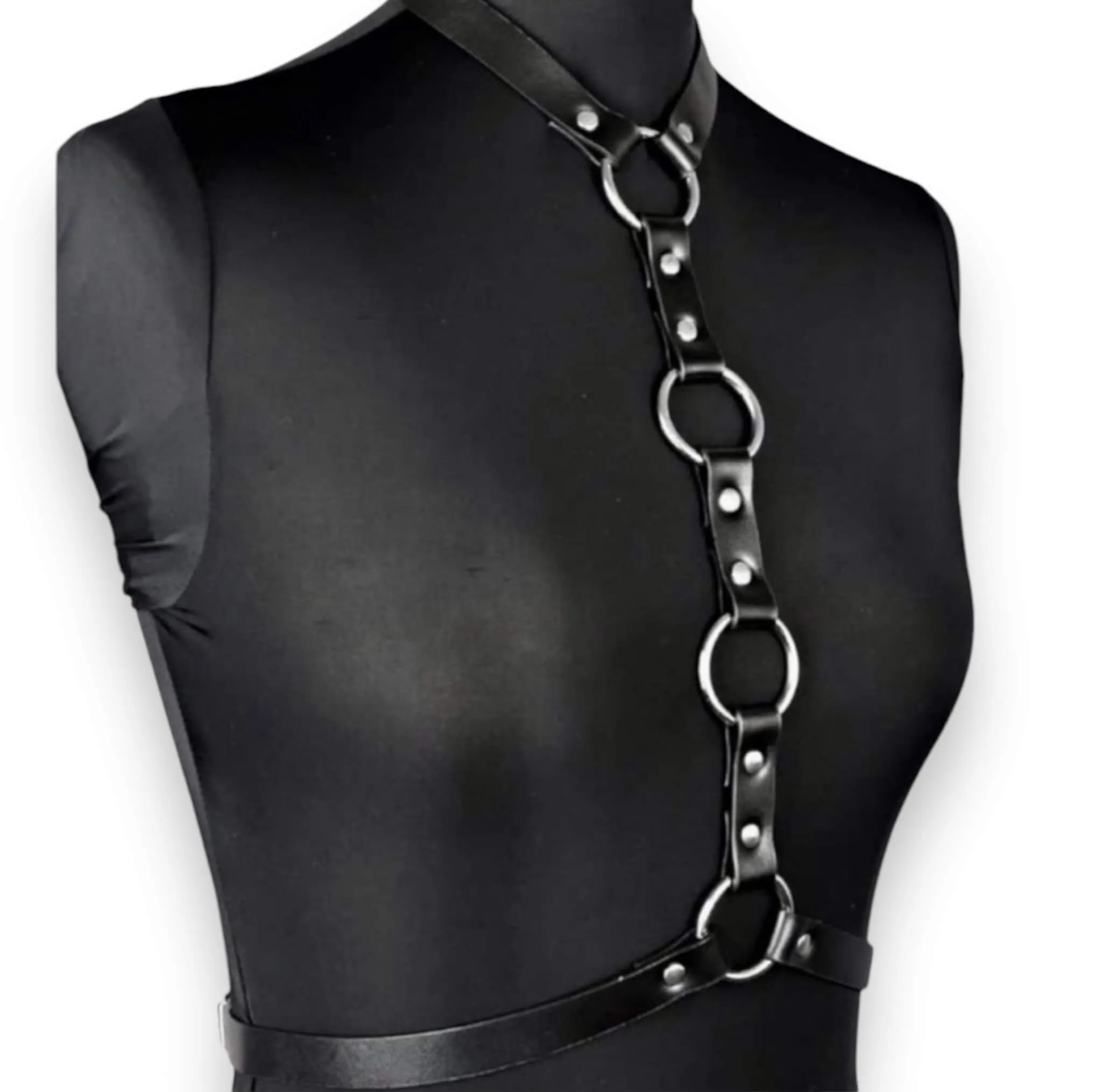 Black Choker Silver O-Rings Chest Harness Belt