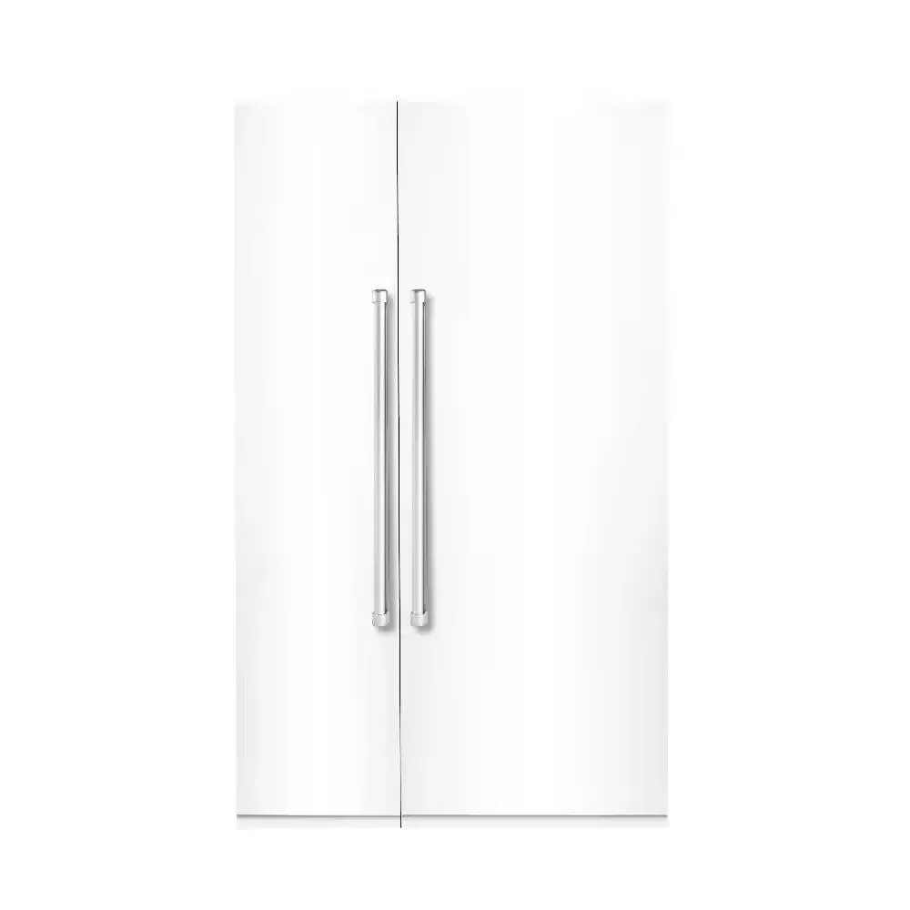 Bold 48 In. 25.2 CF TTL. Counter-Depth Built-In Side-By-Side Refrigerator in White with Chrome Handles
