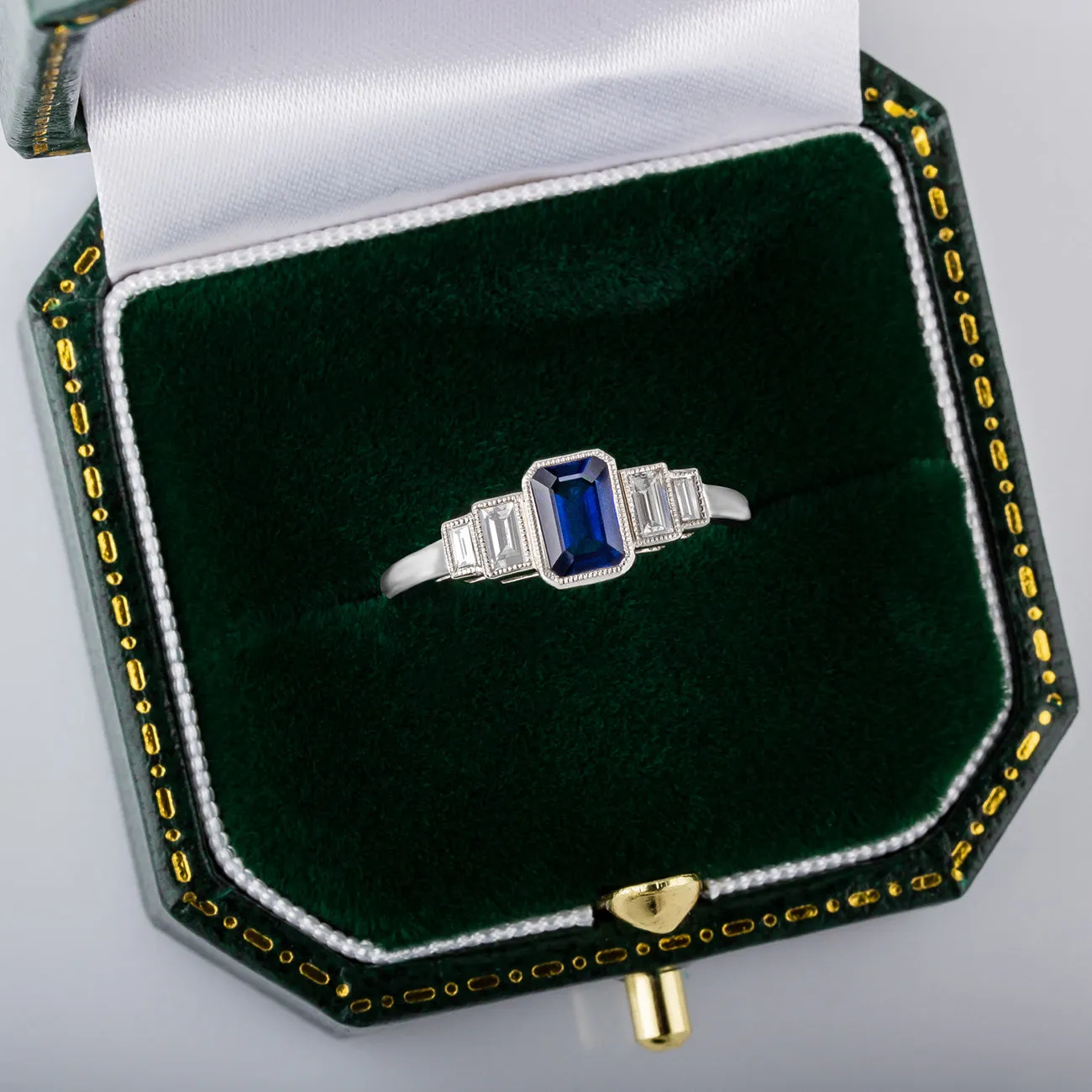 Emerald Cut Sapphire and Diamond Five Stone Ring