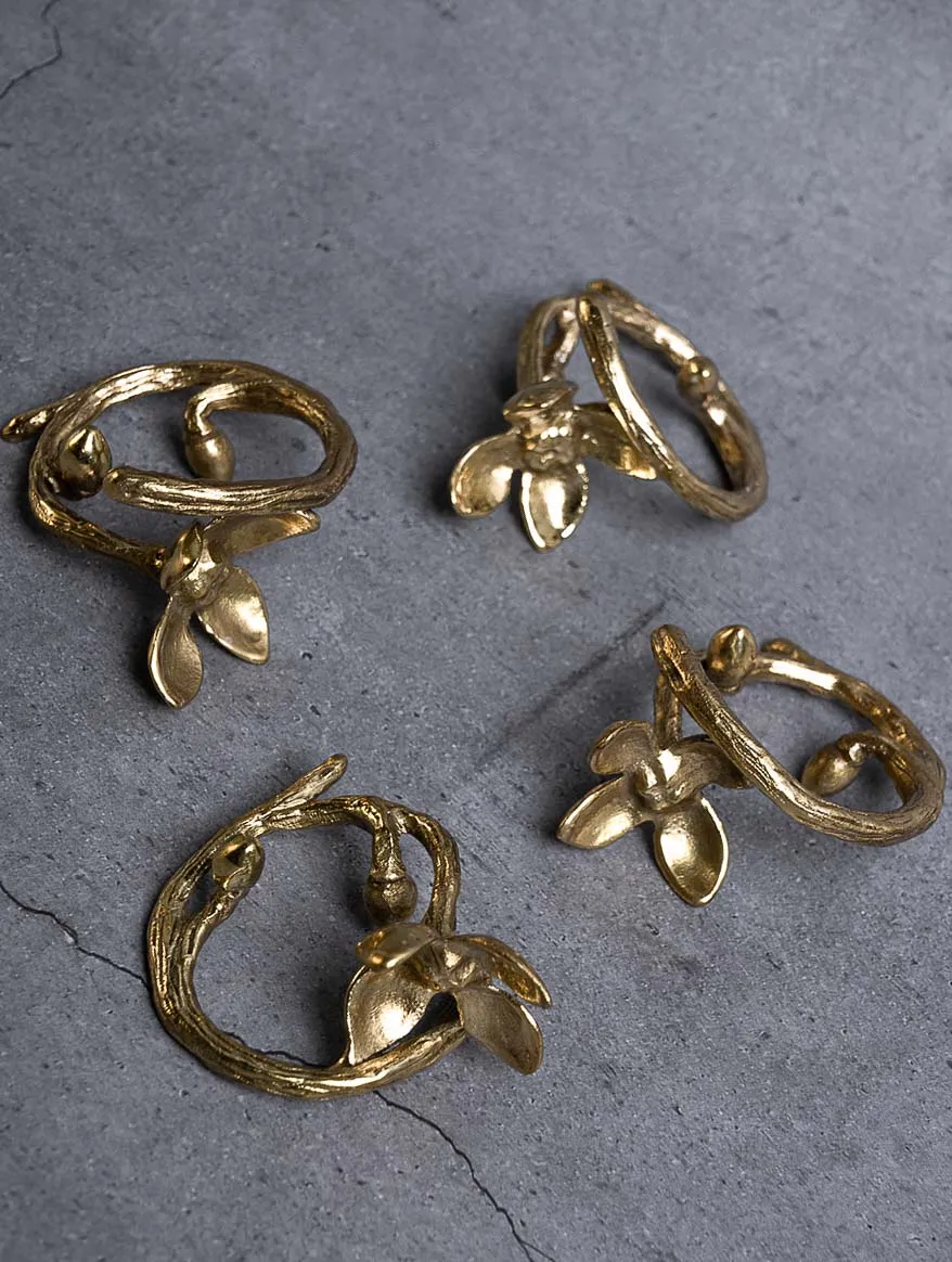 Exclusive Brass Napkin Rings - Flower & Bud (Set of 4)