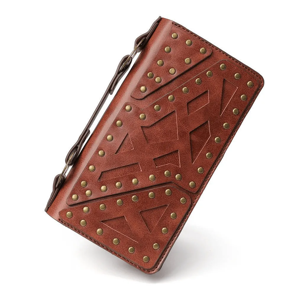 Fashion Double Zipper Stitching Bag With Rivets / Punk Hand Purse