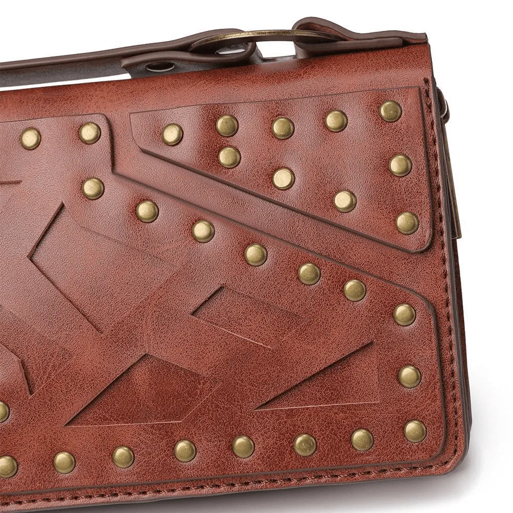 Fashion Double Zipper Stitching Bag With Rivets / Punk Hand Purse