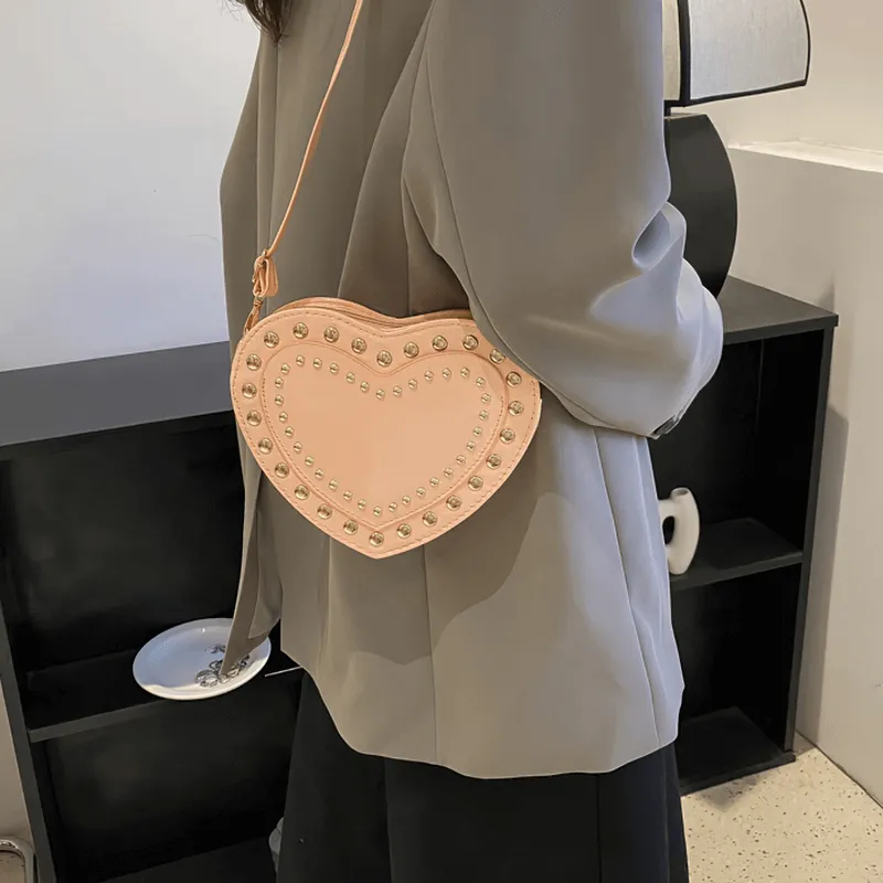 Fashion Heart Shape Small Bag with Rivets / Single Shoulder Women's Bag