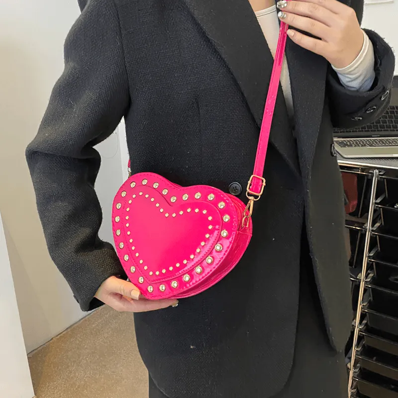 Fashion Heart Shape Small Bag with Rivets / Single Shoulder Women's Bag