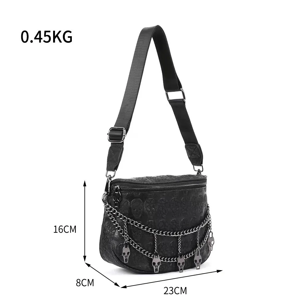 Fashion Shoulder Bag with Chain and Skulls / Ladies Gothic Accessories