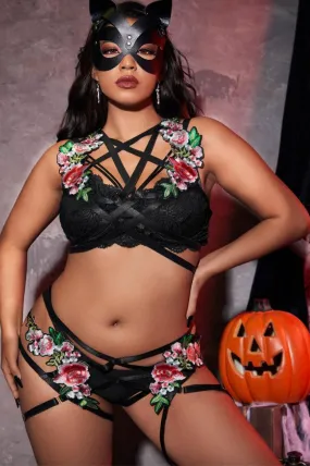 Fierce Floral Lace Cage Harness Lingerie Set