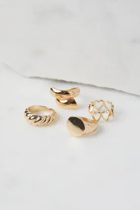 Gold 4 pack Mixed Rings Set
