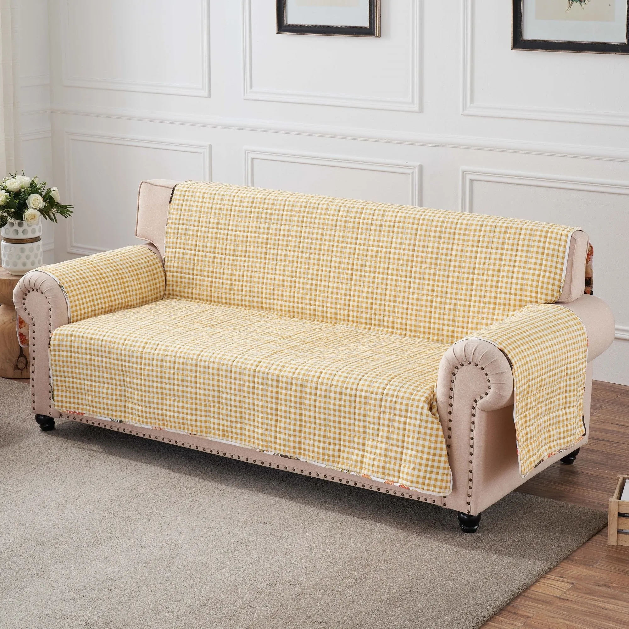 Greenland Home Somerset Quilted Reversible Furniture Cover, Gold