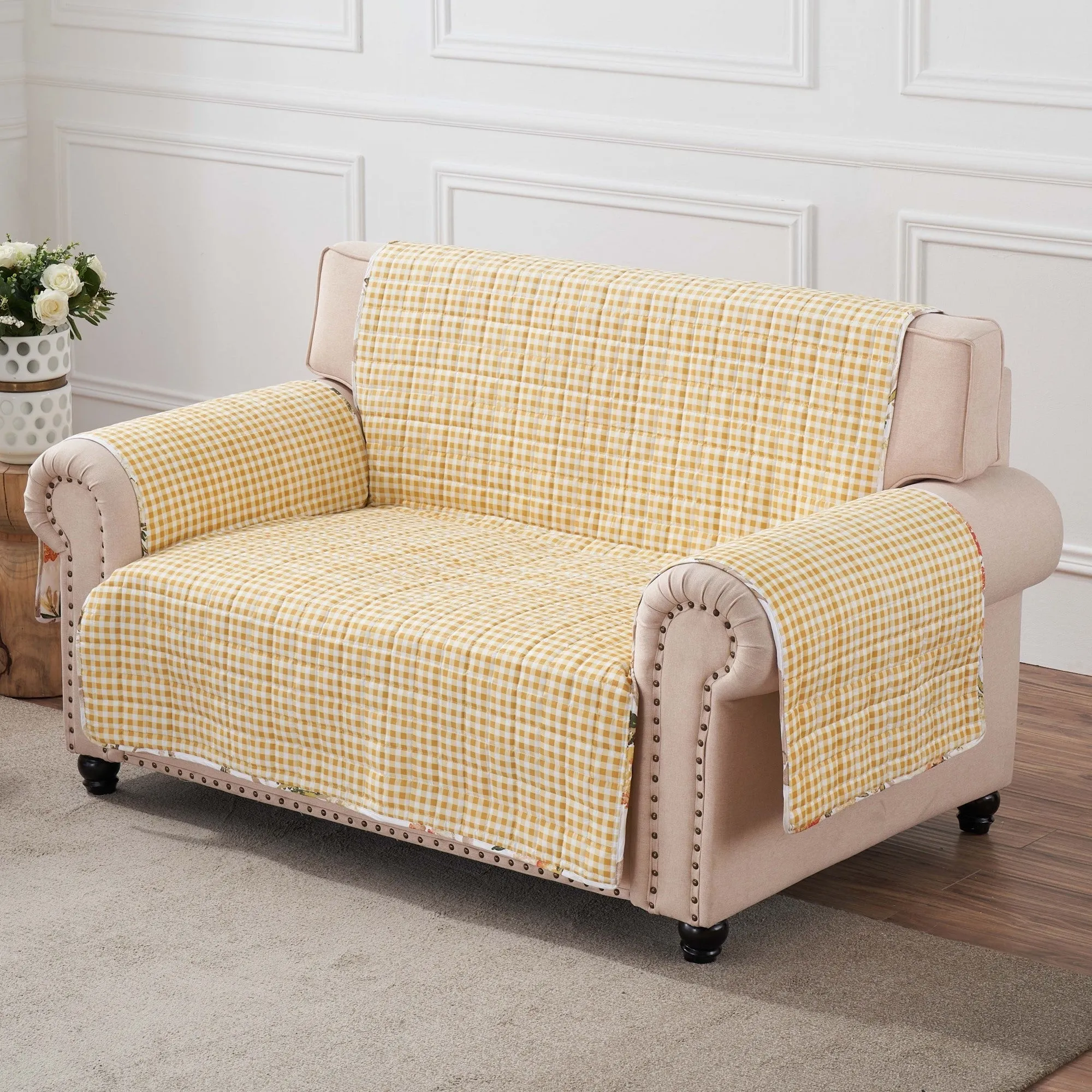 Greenland Home Somerset Quilted Reversible Furniture Cover, Gold