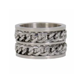 Hot Leathers JWR2143 Men's Silver 'Double Chain' Stainless Steel Ring