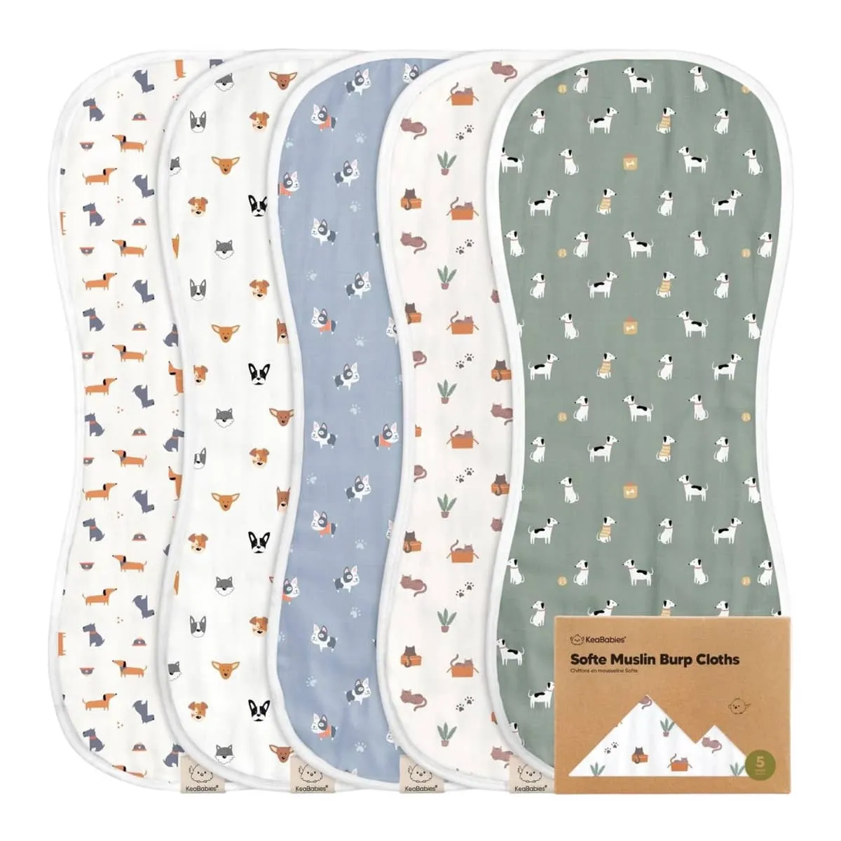 KeaBabies Softe Muslin Burp Cloths - Pets & Paws