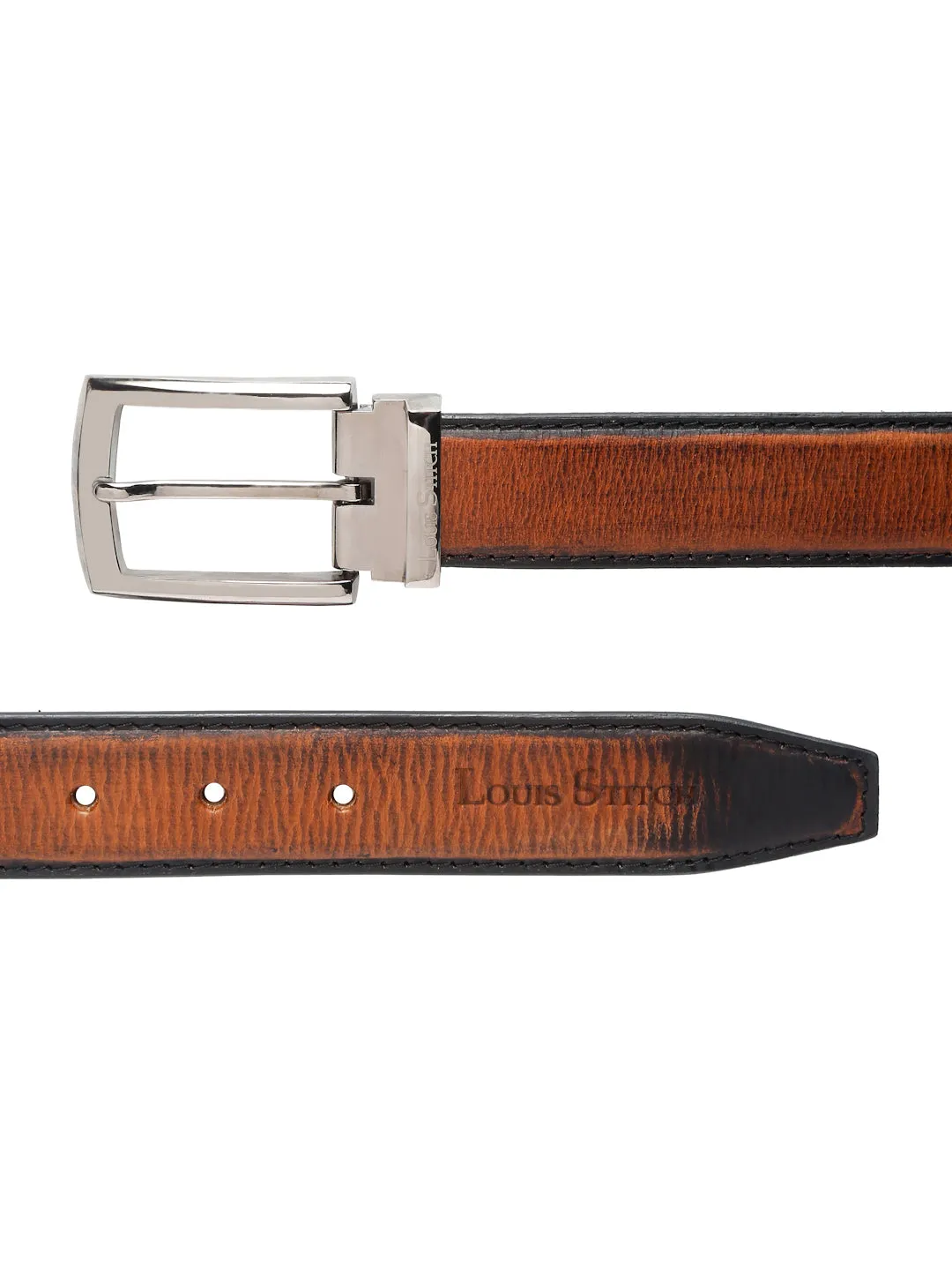 LOUIS STITCH Men's Cigar Brown Italian Raw Leather Belt Premium Hand Padded Casual Belts for Men