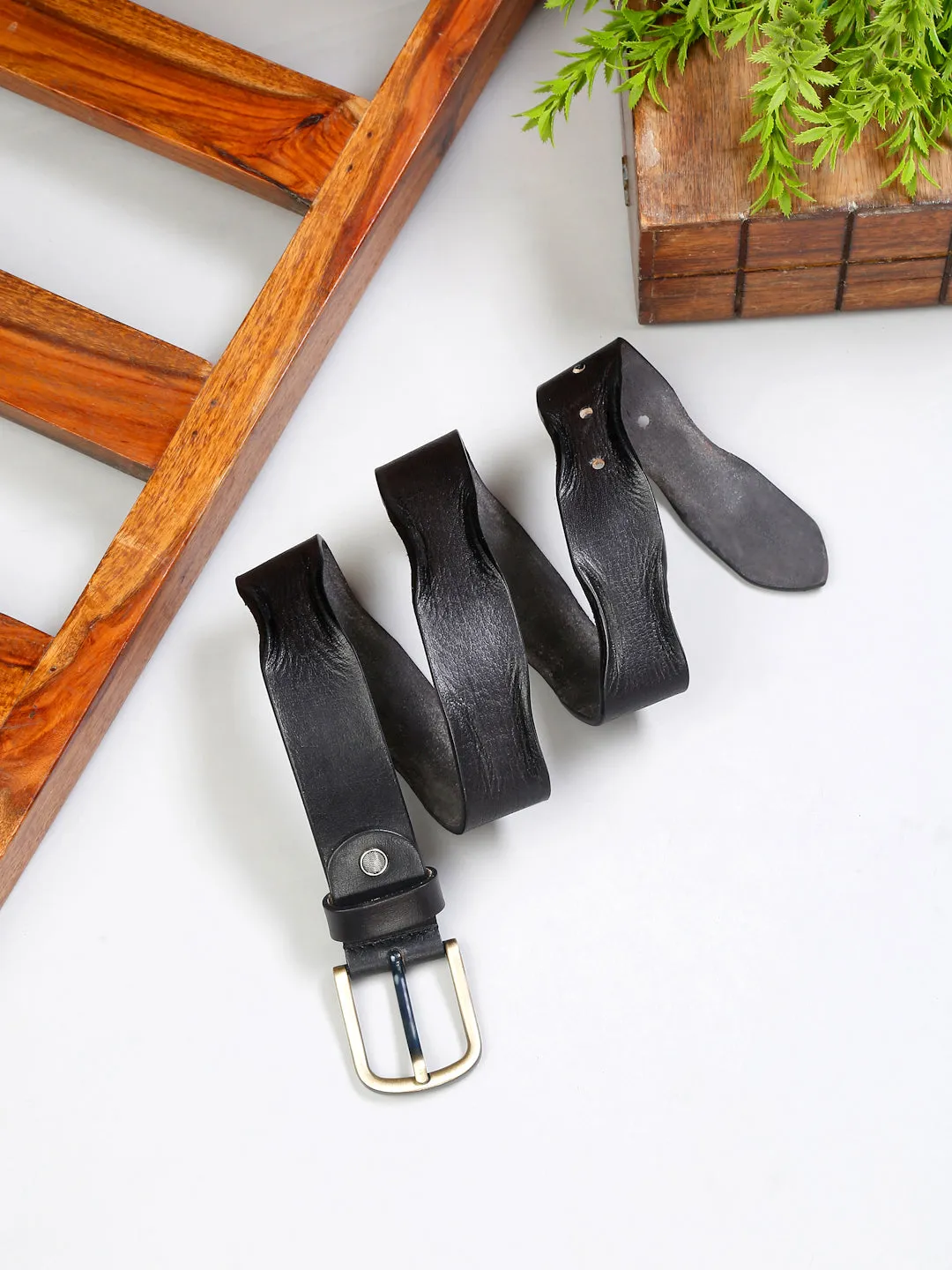 LOUIS STITCH Men's Jet Black Italian Leather Belt Premium Spanish Style Casual Belts for Men