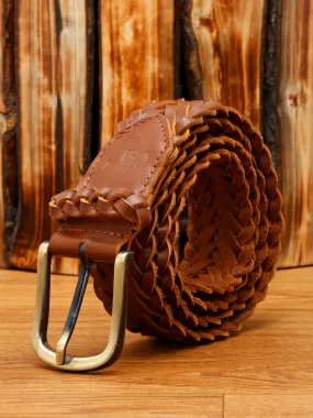 LOUIS STITCH Men's Russet Tan Italian Leather Belt Premium Spanish Style Weaved Casual Belts for Men