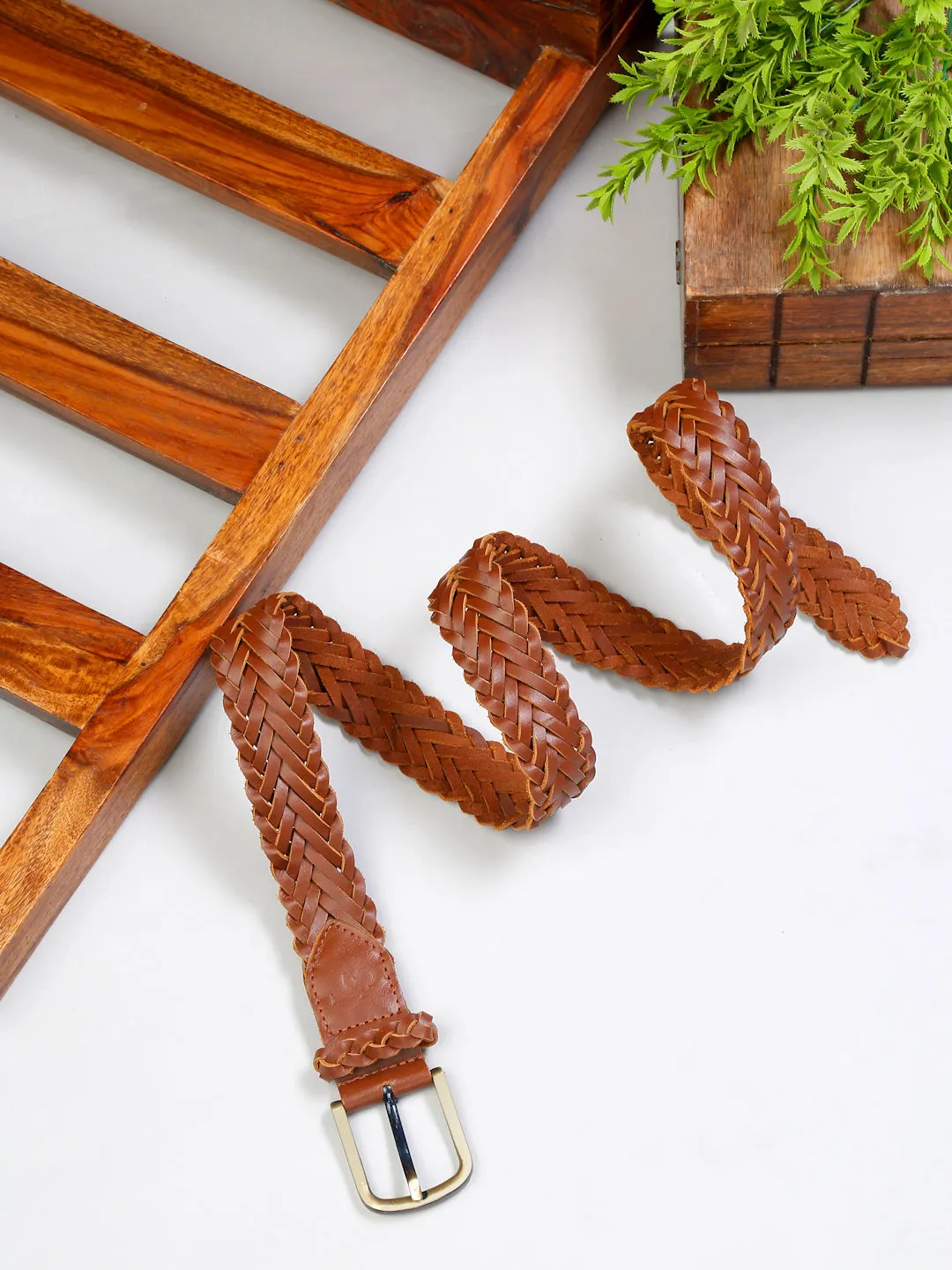 LOUIS STITCH Men's Russet Tan Italian Leather Belt Premium Spanish Style Weaved Casual Belts for Men