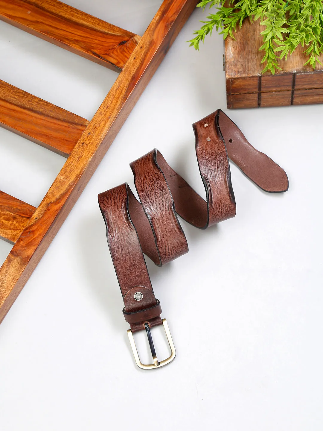LOUIS STITCH Men's Rust Brown Italian Leather Belt Premium Spanish Style Casual Belts for Men
