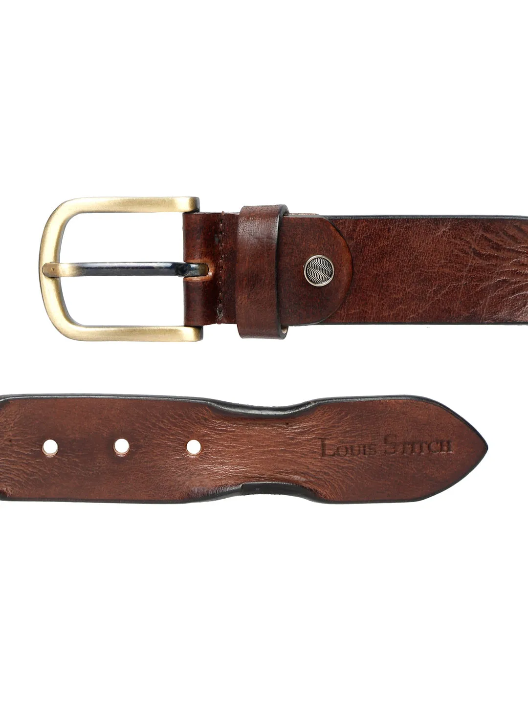 LOUIS STITCH Men's Rust Brown Italian Leather Belt Premium Spanish Style Casual Belts for Men