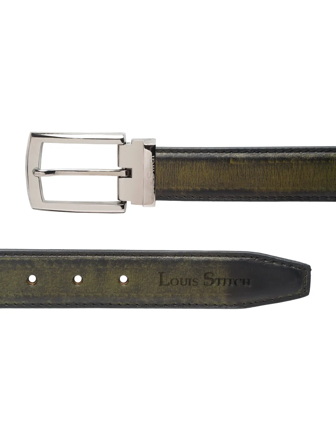 LOUIS STITCH Men's Seaweed Green Italian Raw Leather Belt Premium Hand Padded Casual Belts for Men