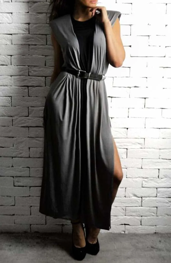 Maxi V Dress - Silver/Black