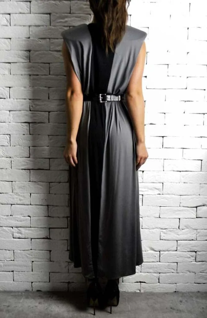 Maxi V Dress - Silver/Black