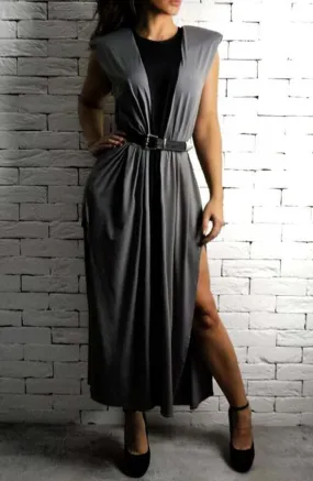 Maxi V Dress - Silver/Black