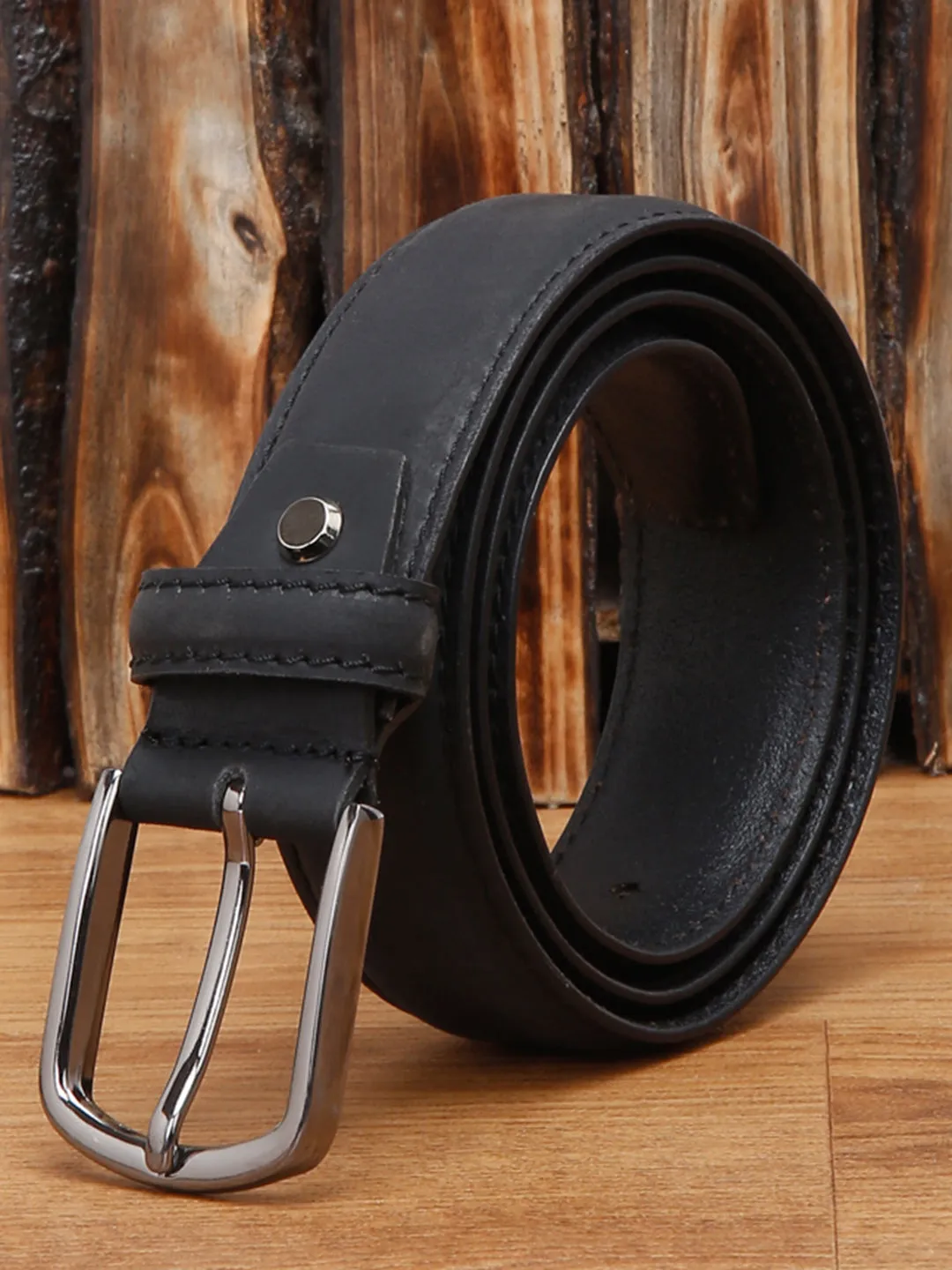 Men's Black Italian Leather Belt Handcrafted With Chrome Buckle