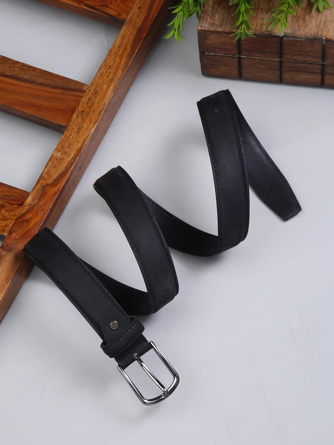 Men's Black Italian Leather Belt Handcrafted With Chrome Buckle