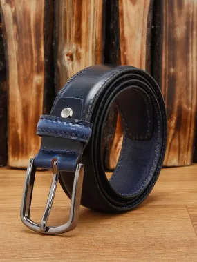 Men'S Navy Blue Italian Raw Crunch Leather Belt Handcrafted With Glossy Buckle