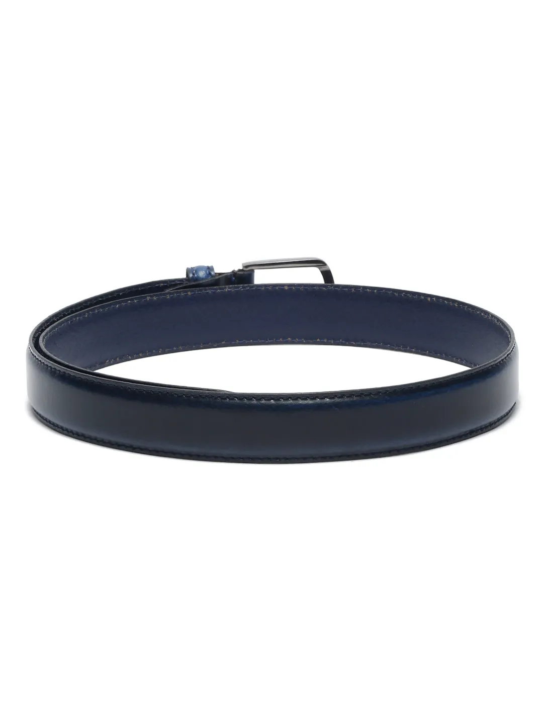 Men'S Navy Blue Italian Raw Crunch Leather Belt Handcrafted With Glossy Buckle