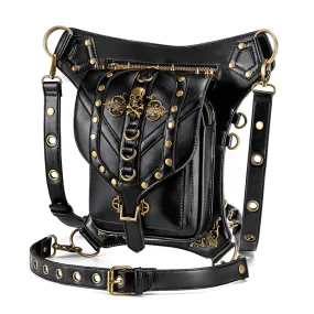 Steampunk Skull Rivets Waist Leg Bag / Gothic Rock Spiked Messenger Bag