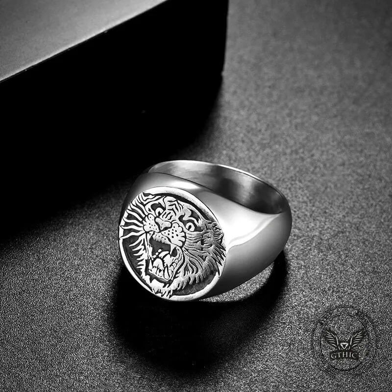 Vintage Roaring Tiger Head Stainless Steel Ring