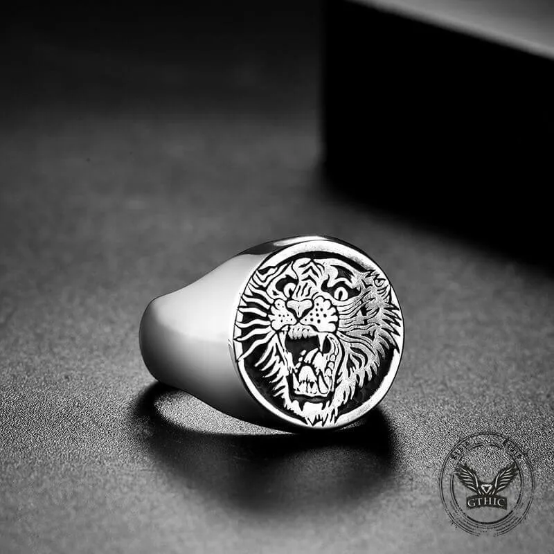 Vintage Roaring Tiger Head Stainless Steel Ring